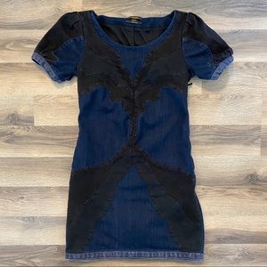Diesel Blue & Black Denim Puff Sleeve Dress